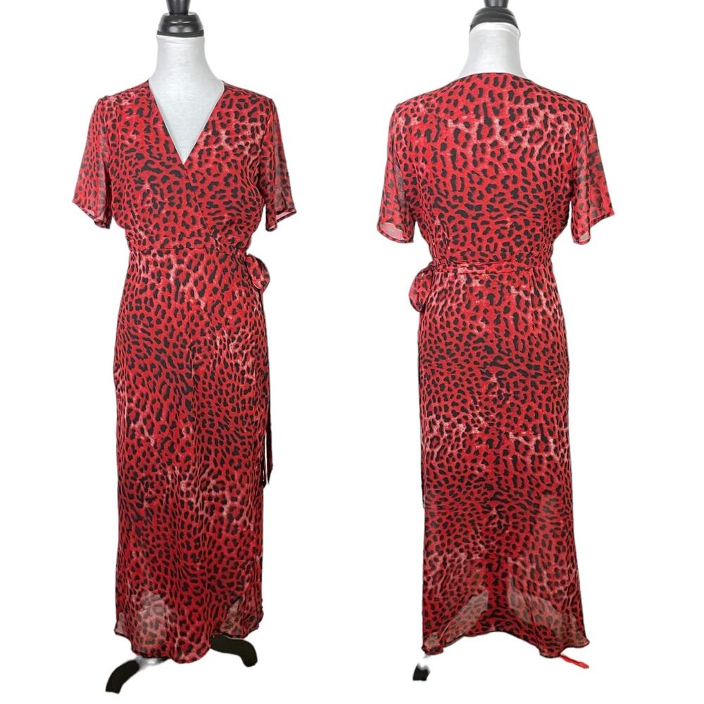 Bardot | NWT Red Leopard Print Chiffon Midi Wrap … - image 3